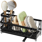 Sink Caddy kitchen Organzier with High Brush Holder, Wall-Mounted Sponge Holder for Sink, Countertop Organizer Soap Dispenser Storage, Rustproof 304 Stainless Steel Kitchen Essentials