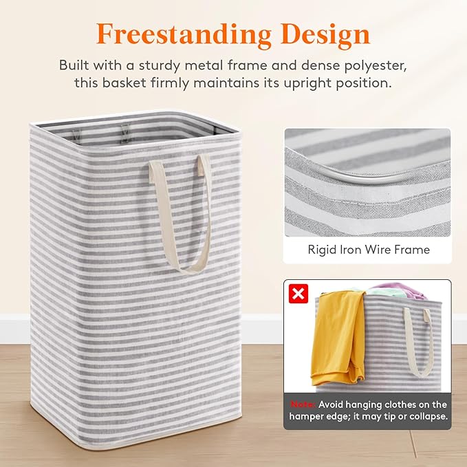 Lifewit 73.5L Pack Collapsible Laundry Hamper Large,Tall Foldable Dirty Clothes Baskets Waterproof, Freestanding Double Bags with Easy Carry Handles in Dorm Bedroom Bathroom College, Grey