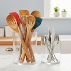 Amazing Abby - uPod - Plastic Utensil Holder (2-Piece Set), 7.5"+5.5" (H), Clear Utensil Crock and Flatware Caddy, Cooking Utensil Organizer for Kitchen Countertop, BPA-Free, Shatter-Proof (Not Glass)