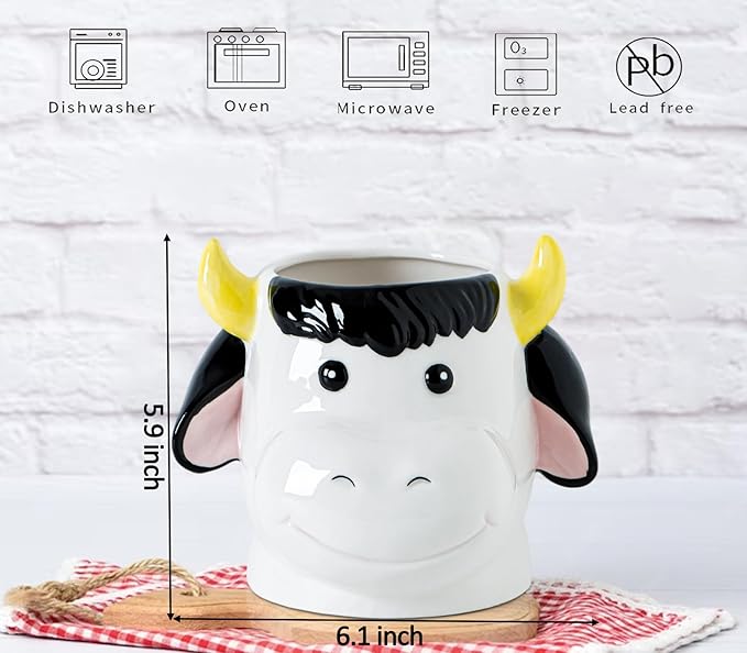 Cow Kitchen Utensil Holder For Countertop Ceramic Utensil Crock For Kitchen Countertop, White Pink Decor Cute Farmhouse Storage Organizer For Forks, Spoons & Cooking Tools