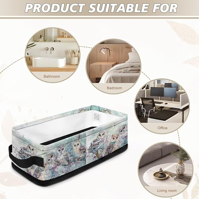 Small Storage Bins Multi-purpose Bathroom Organizer Basket Collapsible Toilet Paper Basket Space-saving Lightweight Fabric Home Storage Containers Basket, Owl Flower