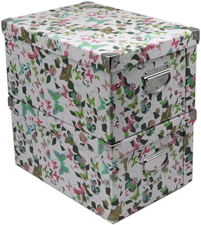 GUOZI Collapsible Storage Box, Decorative Memory box with Lid & Metal Reinforced Corners, Cardboard File Box with Handles, Organizer Gift Box for Keepsake Toy Photos Office Nursery Wardrobe Bookshelf