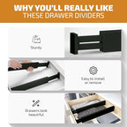 6 Pack Bamboo Drawer Dividers - 17" to 21.5" Expandable Adjustable Drawer Organizer for Kitchen Utensils, Large Drawer Divider, Clothes, Dresser, Bedroom, Bathroom, Desk Drawer Separator Set (Black)