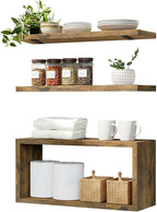 Wall Mounted Floating Shelf, c Long for Bedroom Living Room Kitchen Staircase Bathroom Above Toilet Wall Decoration Book Storage Room Recoration (3piece Set) Brown