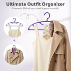 HOUSE DAY Plastic Clothes Hangers 12 Pack, Sweater Hangers No Shoulder Bump, Thick Heavy Duty Coat Hanger for Closet, Purple Wide Hanger with Non-Slip Hook for Sweaters, Suits, Dresses, Jackets, Pants