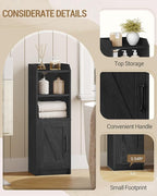 Bathroom Storage Cabinet, Small Farmhouse Corner Floor Cabinet with Door and Shelves, Narrow Toilet Paper Holder Stand, Bathroom Organizer with Adjustable Shelf, for Small Spaces, Black