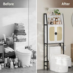 Over The Toilet Storage Cabinet with Rattan Doors, Bathroom Organizer with Adjustable Shelf, Metal Frame & Anti-Tip Device, Space-Saving Wood Cabinet for Bathrooms, Laundry Room, White
