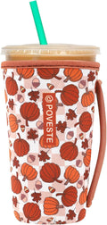 Reusable Neoprene Insulator Sleeve for Iced Coffee & Cold Soda, Coffee Sleeves for Iced & Hot Drinks, Cold Beverage Cooler Compatible with Starbucks, Dunkin (Checkerboard Pumpkin, Large: 32oz)