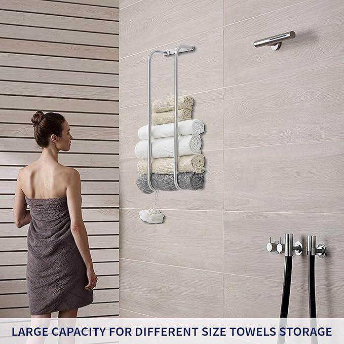 BWE Brushed Nickel Towel Racks for Bathroom, Wall Mounted Towel Rack for Rolled Towels, Bathroom Towel Storage, Stainless Steel Vertical Towel Holder, Bathroom Organizer