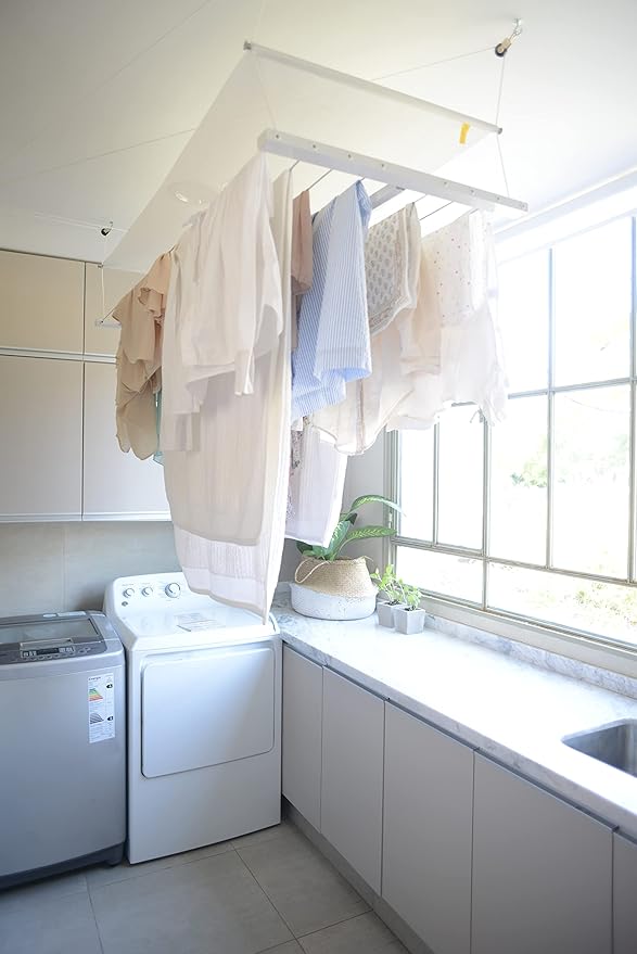 Ceiling Mounted Pulley Drying Rack – Extra Large Aluminum Clothesline for Heavy Loads – Space-Saving Laundry Solution (64" x 23.6")
