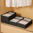 4 Packs T-shirt Drawer Organizers for Clothing,10 Grids Compartment Wardrobe Storage Box, Washable Clothes Organizer for Folded Clothes, T-shirt, Legging-Black