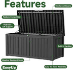 EasyUp 150 Gallon Outdoor Storage Box Waterproof, UV Resistant Resin Deck Box with Hydraulic Rod, Reinforced Stability for Patio, Garden, and Pool, Striped Black