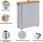 Toilet Paper Storage Basket with Bamboo Lid, Large Storage for Up to 9 Mega Rolls or 12 Regular Rolls, Toilet Paper Organizer for Bathroom (Grey)