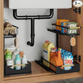 2 Pack 2 Tier Under Sink Organizer and Storage for Bathroom and Kitchen - Under Cabinet Pull Out Shelf Organizers - Sliding Out Drawer Organization for Home Cabinets Shelves and Drawers