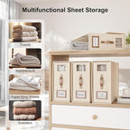 4 Pack Foldable Bed Sheets Set Organizers and Storage(Cal King Size),Linen Fabric Closet Organizers with Window,Folding Bedding Storage Box for Bedsheets and Pillow Cube Organizer-Beige