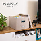 PRANDOM File Organizer Box - Set of 1 Collapsible Decorative Linen Filing Storage Hanging File Folders with Lids Office Cabinet Letter/Legal Size Light Grey (17x14x11.2 inch)