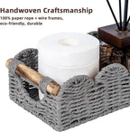 CubesLand Bathroom Basket Organizer w/Cut Out Handle, Back of Toilet Paper Storage Baskets Tray for Bathroom Countertop Decorative, Scalloped Wicker Basket Also for Home Decor, Living Room, Grey