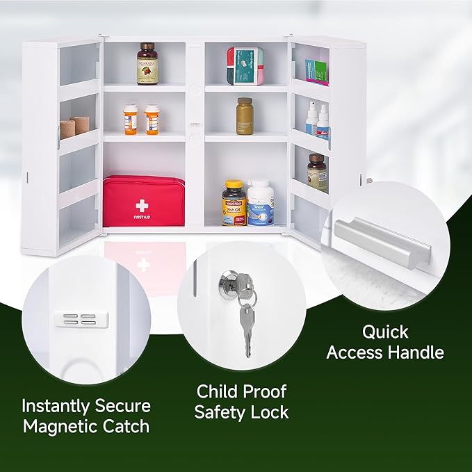 Large Locking Medicine Cabinet Wall Mounted - Metal Medical Cabinet with 11 Shelves - Medicine Cabinet with Lock and Keys for Safe Medication Storage