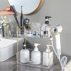 2-Tier Bathroom Counter Organizer with Hair Dryer Holder, Modern Style, Cosmetics & Skincare Shelf Organizer