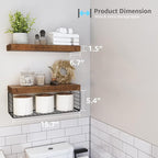QEEIG Bathroom Shelves Over Toilet - Wall Mounted Floating Shelves Toilet Paper Storage Small Farmhouse Decor Shelf 16 inch Set of 2, Rustic Brown (019-BN2)