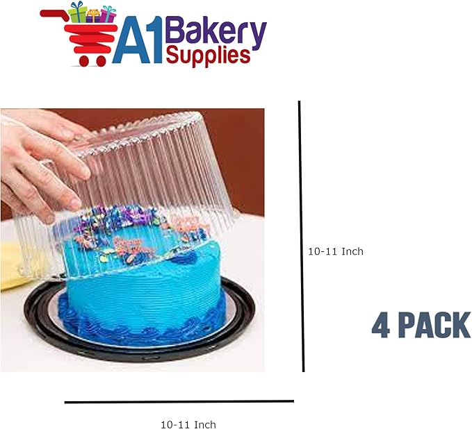 A1 Bakery Supplies 10-11inch Cake Double Layer Clear Cake Container Dome and Base Carry & Display Storage Box (4 Pack)