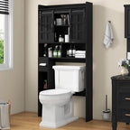 Vabches Over The Toilet Storage Cabinet, Farmhouse Storage Cabinet Over Toilet with Sliding Doors, Home Space-Saving Toilet Rack, for Restroom, Bathroom, Laundry.Black