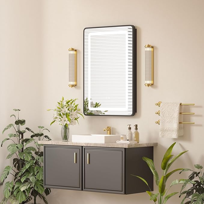 20x28 Medicine Cabinet with Mirror and Lights, Bathroom Mirror Cabinet with Memory Function, Anti-Fog, Surface Mount or Recessed Medicine Cabinet with Lights 3 Colors Dimmable
