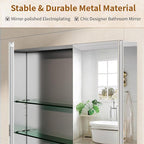 BEAUTYPEAK Bathroom Medicine Cabinet Mirror with Storage, 36 Inch x 26 Inch Silver Medicine Cabinet with Double Door & Adjustable Shelves for Vanity, Tempered, Aluminum Surface, Wall-mount or Recessed