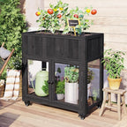 Patio 35.4''x17.7''x37.4'' Mini Wood Cold Frame, Compact 2 Doors Garden Greenhouse with Wheels, Raised Bed with Liner for Indoor Outdoor Use (Black)