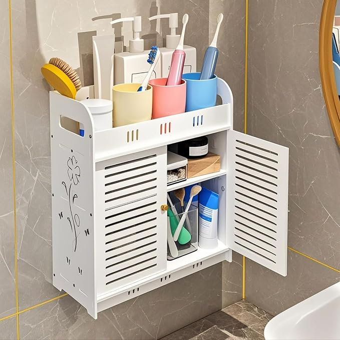 ShellKingdom Over The Toilet Storage Cabinet, Wall Mount Bathroom Cabinet, Narrow Bathroom Wall Cabinet with Doors and Shelf for Towel, Toilet Paper Storage, 16.92 x 14.96 x 7.08 inch (White)