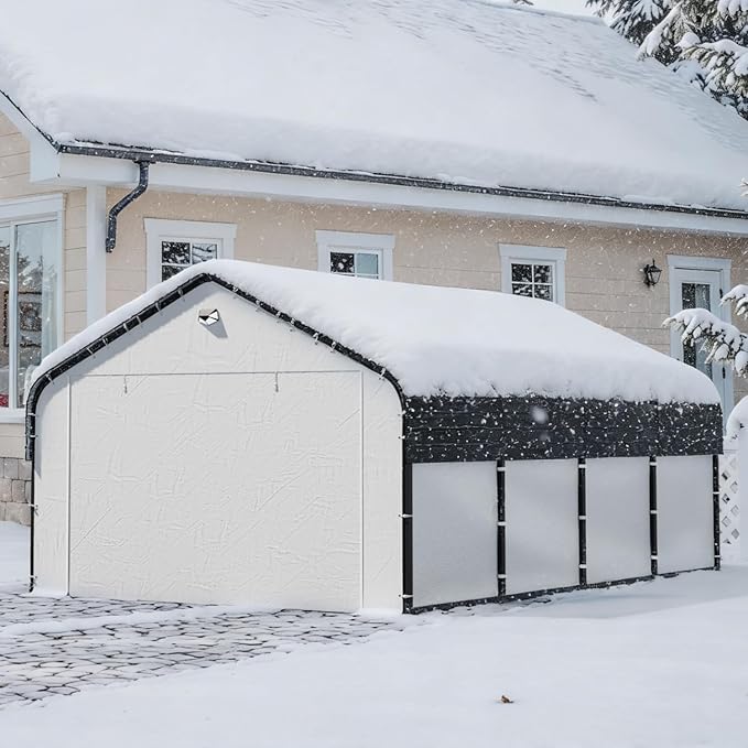 Carports Canopy Heavy Duty, Fully Enclosed Metal Garage with Sidewalls (12x20, White)