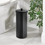 iDesign Freestanding Bathroom Toilet Paper Storage Holder with Lid for 3 Extra Rolls, Matte Black