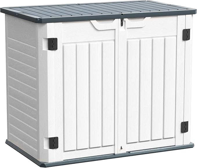 UDPATIO 4.5' x 2.5' Outdoor Storage Shed Horizontal Outdoor Trash Can Storage Box Plastic Shed Resin Cabinet,White & Grey,35 Cu.Ft