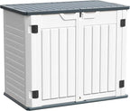 UDPATIO 4.5' x 2.5' Outdoor Storage Shed Horizontal Outdoor Trash Can Storage Box Plastic Shed Resin Cabinet,White & Grey,35 Cu.Ft
