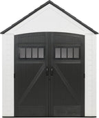 Rubbermaid Resin Outdoor Storage Shed With Floor (7 x 7 Ft) Weather Resistant, White, Organization for Home/Backyard/Garden Tools/Lawn Mower/Bike Storage/Pool Supplies