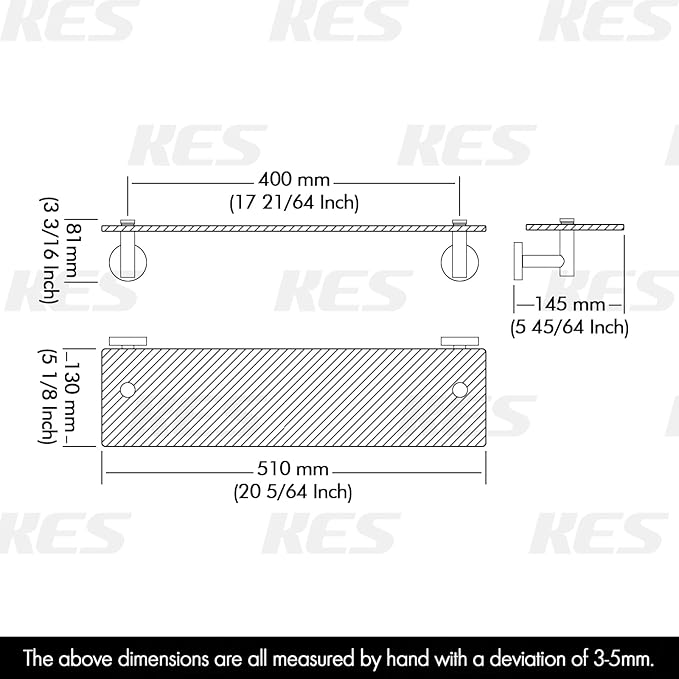 KES Bathroom Glass Shelf with 8 MM-Thick Tempered Glass and SUS 304 Stainless Steel Matte Black Brackets 20-Inch Rectangular Rustproof Storage Organizer Wall Mount, A2021-BK