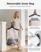 SOLEDI Laundry Hamper with Lid 130L Large & Tall Collapsible Laundry Basket, Clothes Hamper with Bag Removable Easy to Carry, Dirty Hampers for Bedroom, Bathroom, Dorm, College, Beige