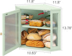 Corner Bread Box for Kitchen Countertop, Bamboo Wood Large Capacity Bread Storage Bin with Acrylic Wavy Door Panel, Green
