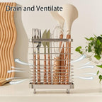 Kitchen Utensil Drying Rack, 18/8 Stainless Steel Chopsticks Spoon Fork Knife Basket Flatware Storage Drainer, Cutlery Holder for Kitchen Counter