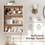 Bathroom Wall Cabinet, Wall Mounted Medicine Cabinets with Towel Bar & Adjustable Shelf, Over The Toilet Space Saver Storage Cabinet with 2 Doors, for Bathroom Laundry Room Kitchen, Natural
