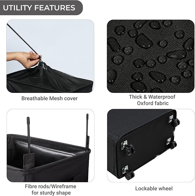 ZERO JET LAG Slim Rolling Laundry Hamper - Roll Hamper On Wheels - Standable Corner Bin - 52L Handy Storage Basket - Slim Laundry Basket - Waterproof Dirty Clothes Hamper - 15×8×22" (22 Inches, Black)