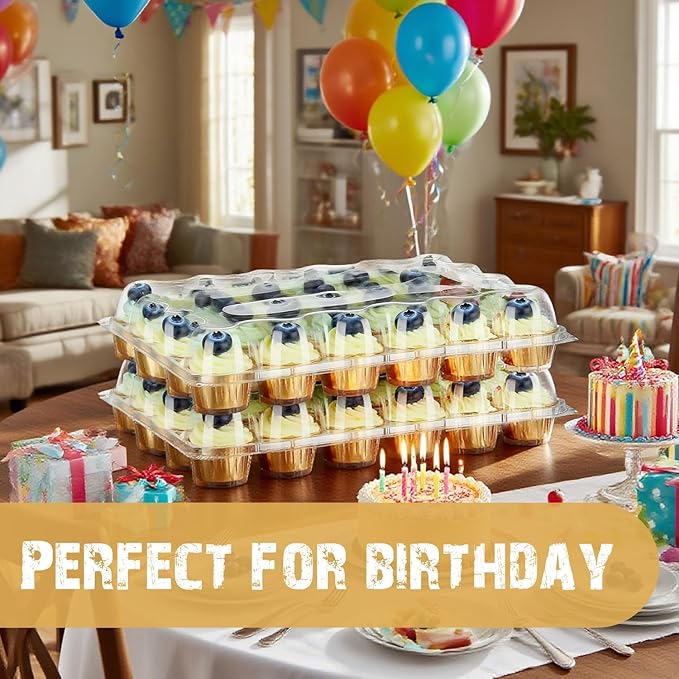 24 Pack x 10 Sets Count Cupcake Containers, Plastic Disposable Cupcake Boxes Holder, Stackable Clear Cupcake Carrier with High Tall Dome Lid