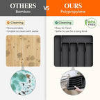 Lifewit Utensil Organizer for Kitchen Drawer, Expandable Cooking Silverware Tray, Adjustable Cutlery Flatware Holder, Plastic Spatula Tools Storage Divider, 13-22.4 x 15", Black