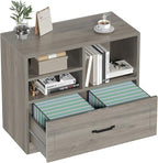 LVB Lateral Wood File Cabinet with Drawer, Farmhouse Printer Filing Cabinet with Storage for Legal Letter A4, Wooden Printer Stand with Hanging File Organizer Shelves for Home Office, 32.7 in, Greige