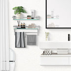 LANC Bathroom Shelves Glass Shelf 20-Inch Brushed Nickel Floating Tempered Glass Shelf Rectangular Modern Stainless Steel Wall Mount Shelves for Shower Bathroom Kitchen Organizers Accessories，A7613BN