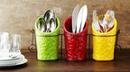 Kitchen Utensil Holder Set (4 Pieces) - 3 Ceramic Crocks & 1 Portable Wire Caddy - Multi-Color