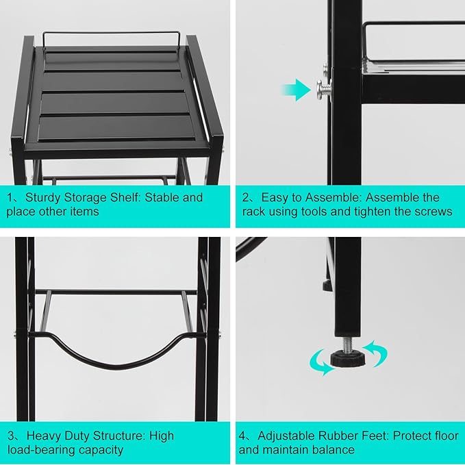 5 Gallon Water Jug Holder with Top Storage Shelve, 3 Tier Detachable Water Bottle Holder Water Cooler Jug Storage Rack, Heavy Duty Water Jug Stand Organizer for Kitchen Home Office, Black