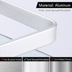 KES 3 Pack Glass Shelf for Bathroom, Glass Bathroom Shelf Floating Glass Shelf for Wall Aluminum Extra Thick 8MM Tempered Glass Shelves Rectangular Wall Mount Silver, A4126A-P3