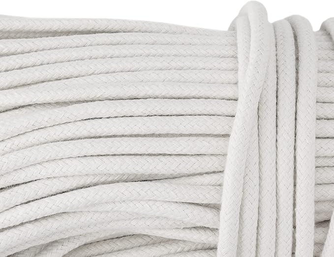 MOUYAT 328 Ft x 1/4 Inch Natural Cotton Rope, White Clothesline Cotton Cord, All Purpose Braided Cotton Cord Utility Rope for Clothes Hanging, Macrame, Plant Hanger, Knitting Crafts