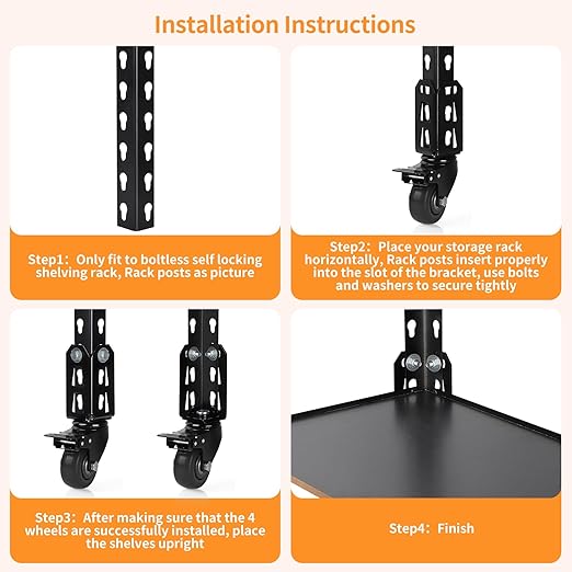 3" Storage Rack Caster Wheels, Storage Shelf Accessories Fit to Boltless Self Locking Shelving Racks, Total Load Capacity 1000 Lbs, 4 Pcs